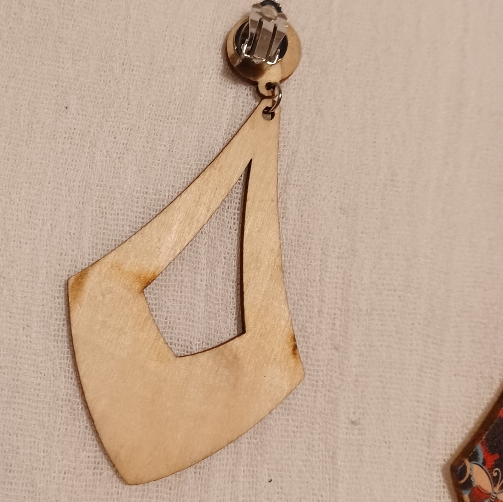 Handmade Wooden boho clip on earrings - Picture 2 of 3